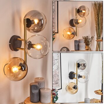 Koyoto Kogellampje, Wandlamp Goud, Zwart, 3-lichts