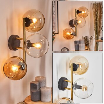 Koyoto Kogellampje, Wandlamp Goud, Zwart, 3-lichts