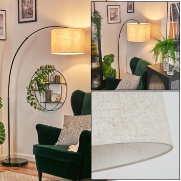 Bassagoda Staande lamp, Booglampen Chroom, Zwart, 1-licht, Stoffen kap