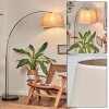 Bassagoda Staande lamp, Booglampen Chroom, Zwart, 1-licht, Stoffen kap