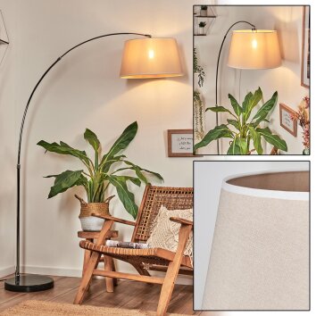 Bassagoda Staande lamp, Booglampen Chroom, Zwart, 1-licht, Stoffen kap
