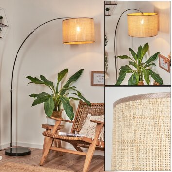 Sabadim Staande lamp, Booglampen Chroom, Zwart, 1-licht, Stoffen lampenkap