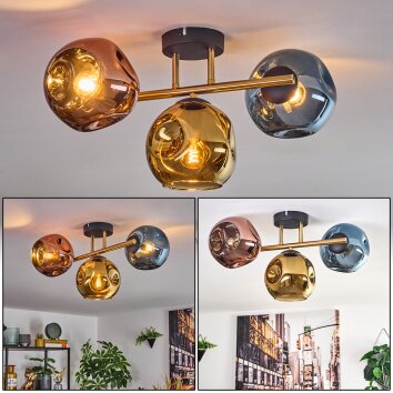 Ripoll Plafondlamp, Kogellampje Goud, Zwart, 3-lichts