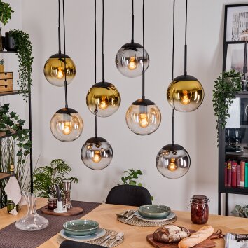 Gastor Hanglamp, Kogellampje, Hanglamp Amber, Goud, Duidelijk, Rookkleurig, 8-lichts