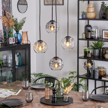 Ripoll Hanglamp, Kogellampje, Cluster hanglamp Amber, Duidelijk, Rookkleurig, 4-lichts