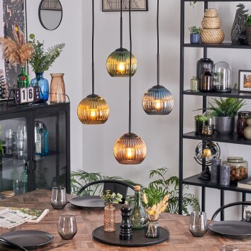 Koyoto Hanglamp, Kogellampje, Cluster hanglamp Blauw, Goud, Groen, Koperkleurig, 4-lichts