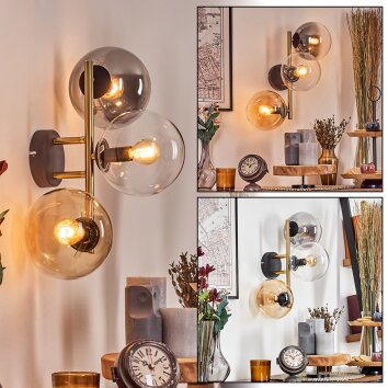 Gastor Kogellampje, Wandlamp Goud, Zwart, 3-lichts