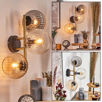 Koyoto Kogellampje, Wandlamp Goud, Zwart, 3-lichts