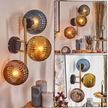 Koyoto Kogellampje, Wandlamp Goud, Zwart, 3-lichts