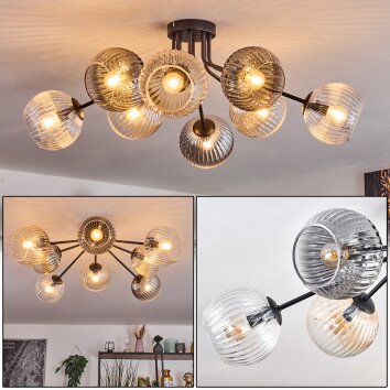 Koyoto Plafondlamp, Kogellampje Amber, Duidelijk, Rookkleurig, 8-lichts
