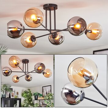Koyoto Plafondlamp, Kogellampje 78 cm Amber, Chroom, Rookkleurig, 6-lichts