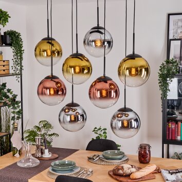 Gastor Hanglamp, Kogellampje, Hanglamp Chroom, Goud, Duidelijk, Koperkleurig, Rookkleurig, 8-lichts