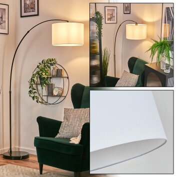 Soungou Staande lamp, Booglampen Chroom, Zwart, 1-licht, Stoffen lampenkap