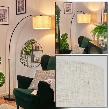 Bassagoda Staande lamp, Booglampen Chroom, Zwart, 1-licht, Stoffen lampenkap