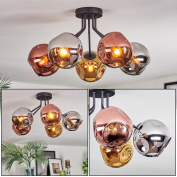 Ripoll Plafondlamp, Kogellampje Chroom, Goud, Koperkleurig, Rookkleurig, 5-lichts