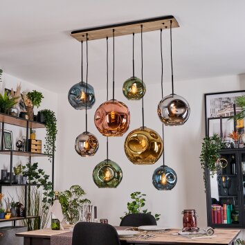 Ripoll Hanglamp, Kogellampje, Hanglamp Natuurlijke kleuren, Zwart, 8-lichts