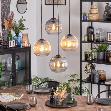 Koyoto Hanglamp, Kogellampje, Cluster hanglamp Amber, Duidelijk, Rookkleurig, 4-lichts