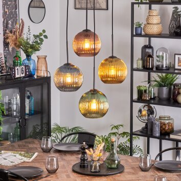 Koyoto Hanglamp, Kogellampje, Cluster hanglamp Blauw, Goud, Groen, Koperkleurig, 4-lichts
