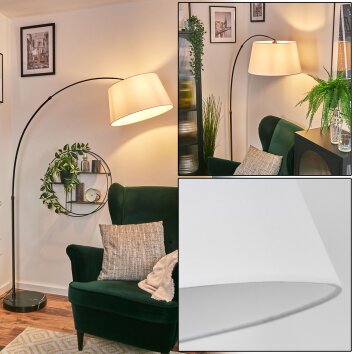 Bassagoda Staande lamp, Booglampen Chroom, Zwart, 1-licht, Stoffen lampenkap