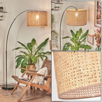 Barcos Staande lamp, Booglampen Chroom, Zwart, 1-licht, Stoffen kap