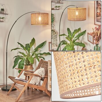 Barcos Staande lamp, Booglampen Chroom, Zwart, 1-licht, Stoffen lampenkap