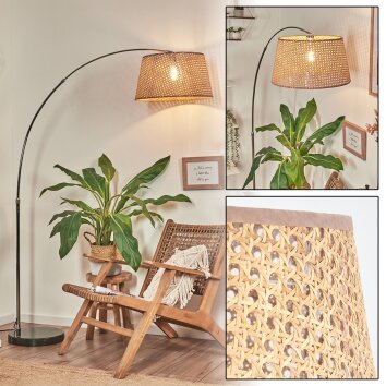 Barcos Staande lamp, Booglampen Chroom, Zwart, 1-licht, Stoffen lampenkap