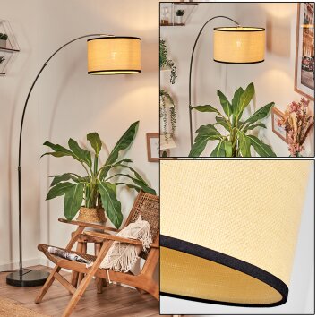 Chellas Staande lamp, Booglampen Chroom, Zwart, 1-licht, Stoffen kap