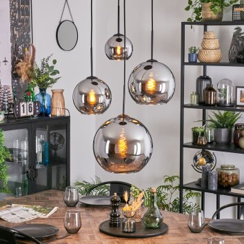 Koyoto Hanglamp, Kogellampje, Cluster hanglamp Chroom, Rookkleurig, 4-lichts