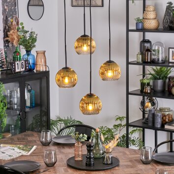 Ripoll Hanglamp, Kogellampje, Cluster hanglamp Goud, Duidelijk, 4-lichts