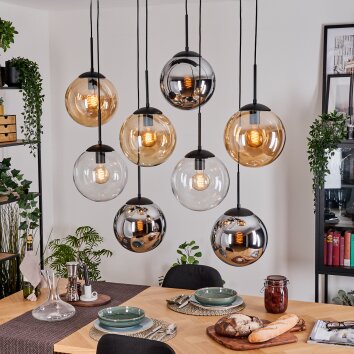 Gastor Hanglamp, Kogellampje, Hanglamp Amber, Chroom, Duidelijk, Rookkleurig, 8-lichts