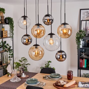 Gastor Hanglamp, Kogellampje, Hanglamp Amber, Chroom, Duidelijk, Rookkleurig, 8-lichts