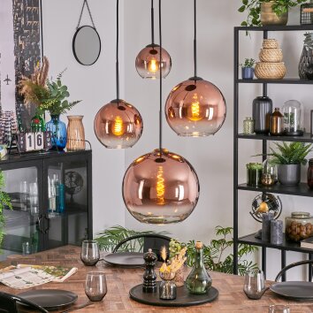 Koyoto Hanglamp, Kogellampje, Cluster hanglamp Duidelijk, Koperkleurig, 4-lichts