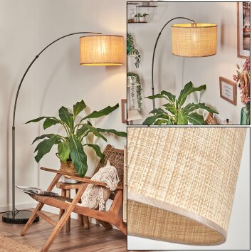 Sabadim Staande lamp, Booglampen Nikkel mat, Zwart, 1-licht, Stoffen lampenkap