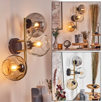 Ripoll Kogellampje, Wandlamp Goud, Zwart, 3-lichts