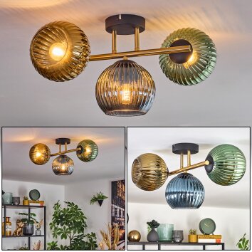Koyoto Plafondlamp, Kogellampje Goud, Zwart, 3-lichts