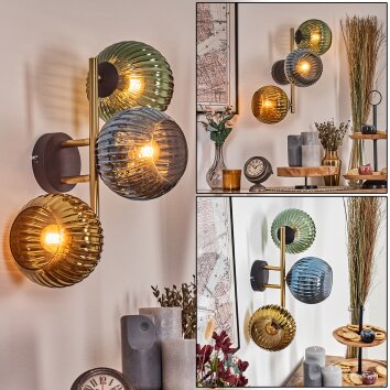 Koyoto Kogellampje, Wandlamp Goud, Zwart, 3-lichts
