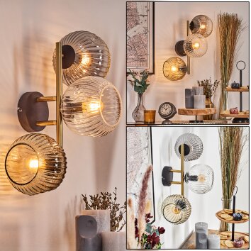 Ripoll Kogellampje, Wandlamp Goud, Zwart, 3-lichts