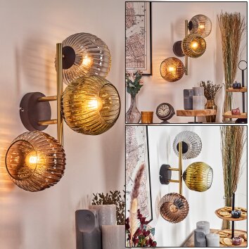 Ripoll Kogellampje, Wandlamp Goud, Zwart, 3-lichts