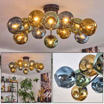 Ripoll Plafondlamp, Kogellampje Blauw, Goud, Groen, 12-lichts