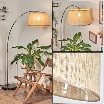 Sabadim Staande lamp, Booglampen Nikkel mat, Zwart, 1-licht, Stoffen lampenkap