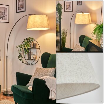Bassagoda Staande lamp, Booglampen Nikkel mat, Zwart, 1-licht, Stoffen kap