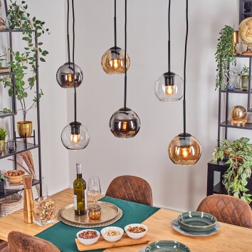 Koyoto Hanglamp, Kogellampje, Hanglamp Amber, Chroom, Duidelijk, Rookkleurig, 6-lichts