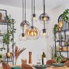 Koyoto Hanglamp, Kogellampje, Hanglamp Amber, Duidelijk, Rookkleurig, 6-lichts