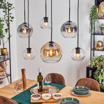 Koyoto Hanglamp, Kogellampje, Hanglamp Amber, Duidelijk, Rookkleurig, 6-lichts