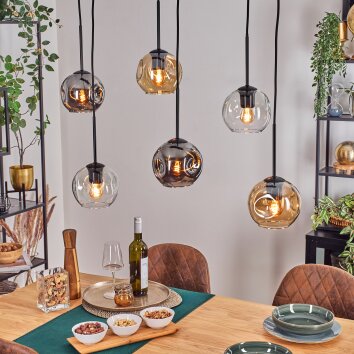 Ripoll Hanglamp, Kogellampje, Hanglamp Amber, Duidelijk, Rookkleurig, 6-lichts