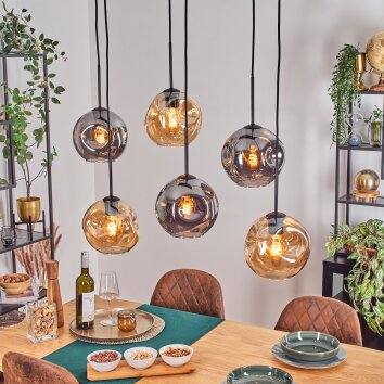 Ripoll Hanglamp, Kogellampje, Hanglamp Amber, Rookkleurig, 6-lichts