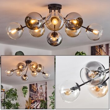 Koyoto Plafondlamp, Kogellampje 85 cm Amber, Chroom, Duidelijk, Rookkleurig, 8-lichts