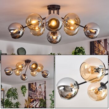 Koyoto Plafondlamp, Kogellampje 85 cm Amber, Chroom, Rookkleurig, 8-lichts