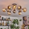 Koyoto Plafondlamp, Kogellampje 81 cm Amber, Chroom, Rookkleurig, 10-lichts