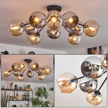 Koyoto Plafondlamp, Kogellampje 81 cm Amber, Chroom, Rookkleurig, 10-lichts